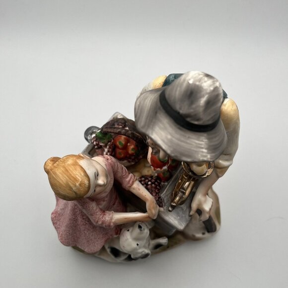 Vintage Norleans Old Man Dog Girl Apple Cart Japan Bisque Porcelain Art Figurine - Picture 6 of 10